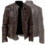 Men's Zip-up Cardigan PU Leather Jacket Fashion Pockets Stand Collar Short Tops Clothing - Image 9