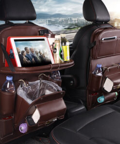 PU Leather Car Storage Bag Multifunction Seat Back Tray Hanging Bag Waterproof Car Organizer Automotive Interior Accessories