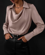 Collared Long-Sleeve Shirts Fashion Commuter Solid Color Blouse Casual Business Tops Women's Clothing - Image 8