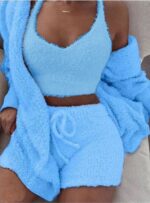 3pcs Womens Clothing Long Sleeve Crop Tank Top And Drawstring Shorts Pajama Set - Image 7