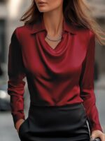 Collared Long-Sleeve Shirts Fashion Commuter Solid Color Blouse Casual Business Tops Women's Clothing - Image 4