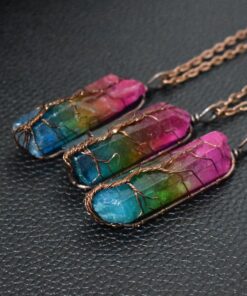 Hot Selling Stone Crystal Pillar Tree Of Life Pendant Ins Fashion Necklace