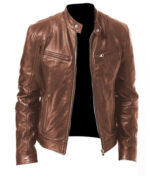Men's Zip-up Cardigan PU Leather Jacket Fashion Pockets Stand Collar Short Tops Clothing - Image 6