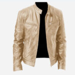 Men's Zip-up Cardigan PU Leather Jacket Fashion Pockets Stand Collar Short Tops Clothing - Image 10