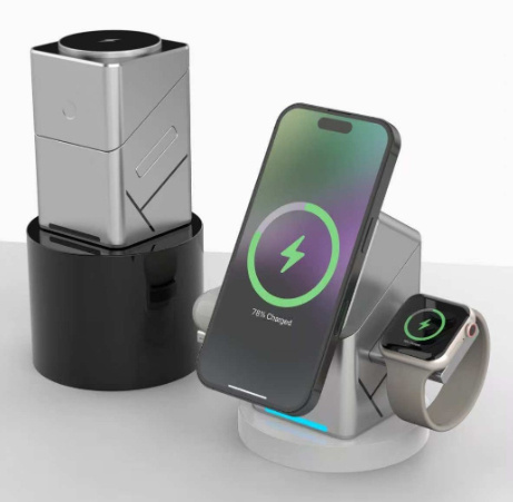 32c7a712-c866-4ba7-a9a1-40fedcd98176.jpg Geometric Rotating Cube 3-in-1 Powerful Magnetic Wireless Charger - Image 1