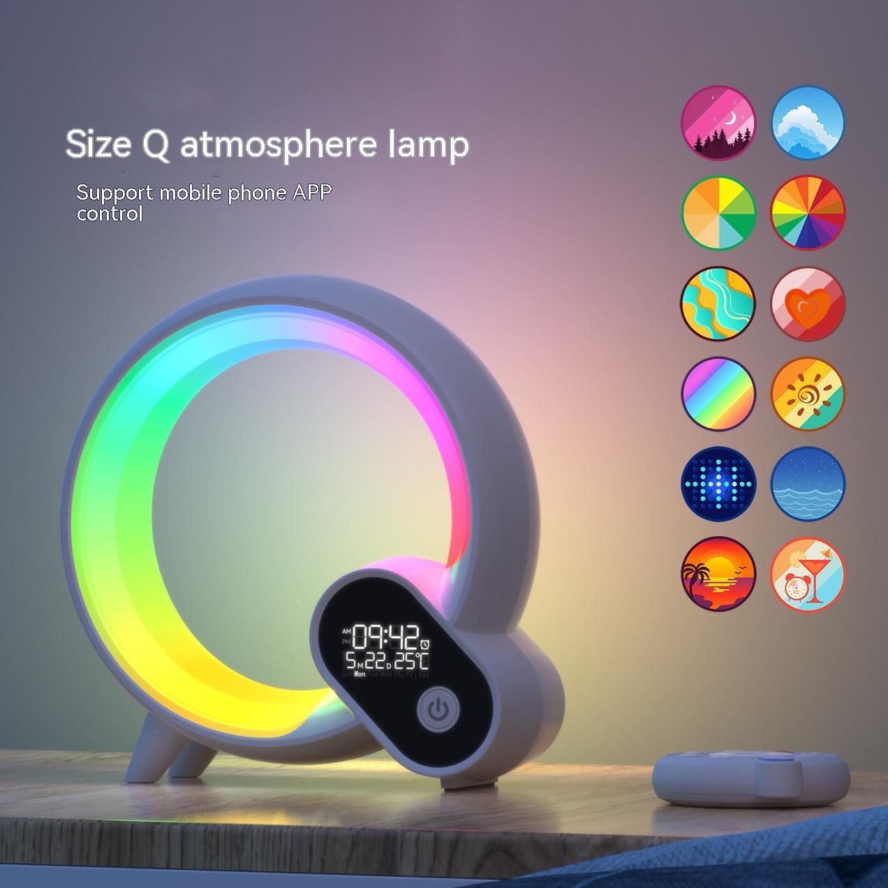 fc1298c3-8b03-4b7b-b9c5-12e0a61194c9_trans.jpeg Creative Q Light Analog Sunrise Digital Display Alarm Clock Bluetooth Audio Intelligent Wake-up Q Colorful Atmosphere Light - Image 1